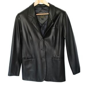 Vtg EXPRESS Black Faux Leather 3-Button Jacket Blazer Women Sz L